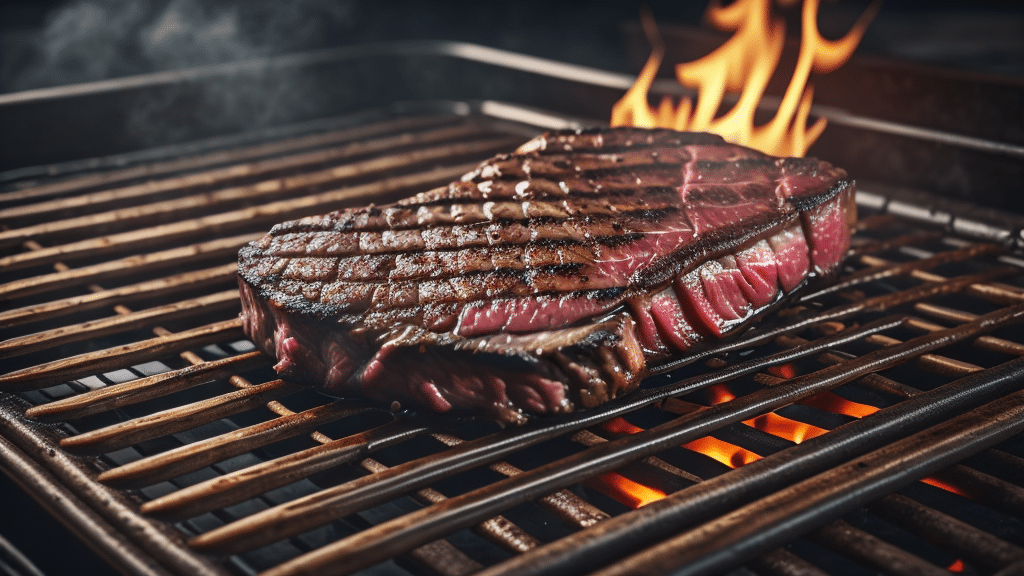 A steak on a grill